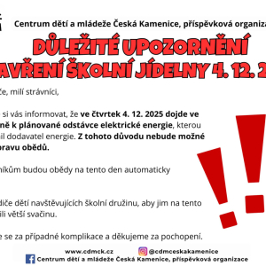 UZAVŘENÍ ŠKOLNÍ JÍDELNY!